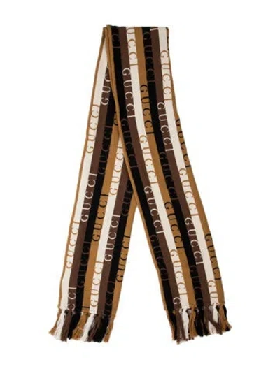 Pre-owned Gucci Wool Graphic Print Scarf In Brown