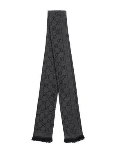 Pre-owned Gucci Wool Graphic Print Scarf In Grey