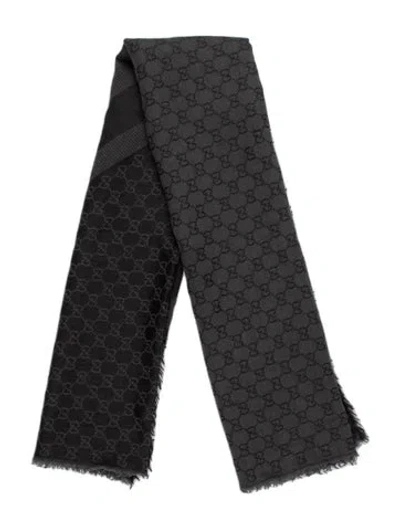 Pre-owned Gucci Wool Graphic Print Scarf In Grey