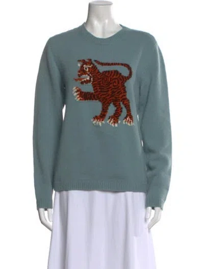Pre-owned Gucci Wool Graphic Print Sweater In Blue