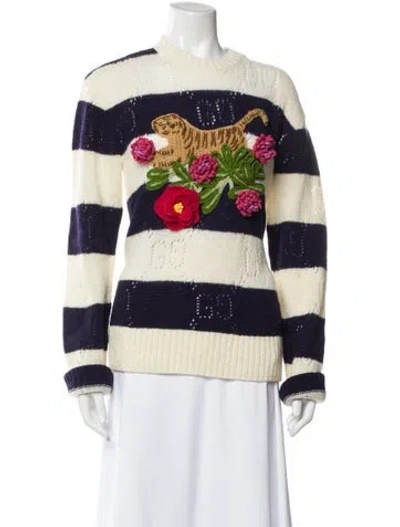 Pre-owned Gucci Wool Graphic Print Sweater In Blue