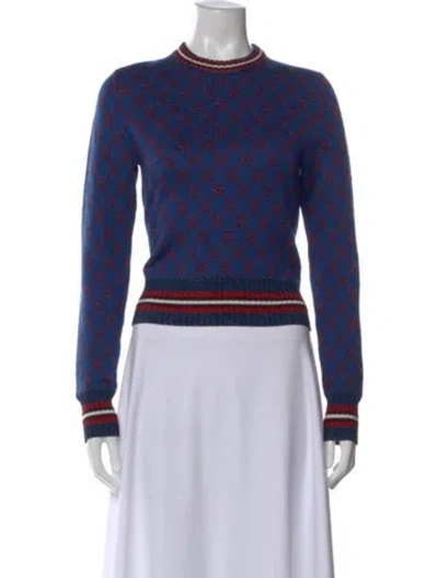 Pre-owned Gucci Wool Graphic Print Sweater In Blue