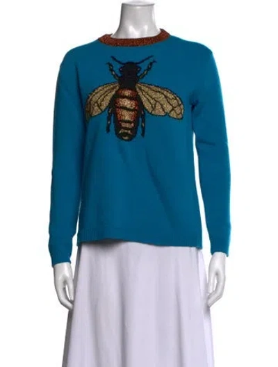 Pre-owned Gucci Wool Graphic Print Sweater In Blue