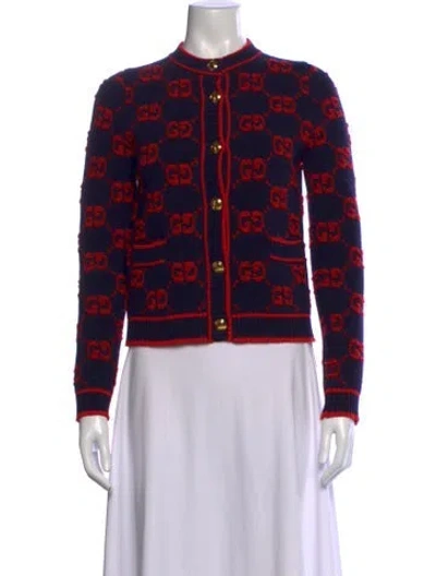 Pre-owned Gucci Wool Graphic Print Sweater In Blue