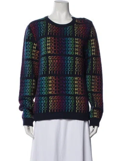 Pre-owned Gucci Wool Graphic Print Sweater In Blue