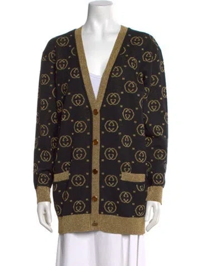 Pre-owned Gucci Wool Graphic Print Sweater In Blue