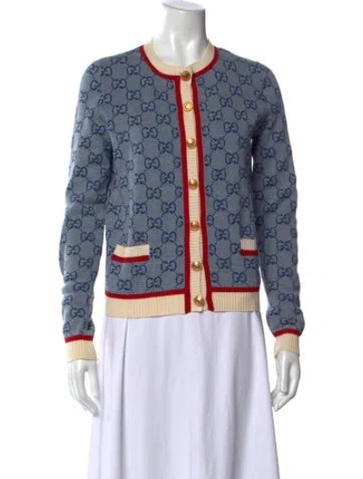 Pre-owned Gucci Wool Graphic Print Sweater In Blue