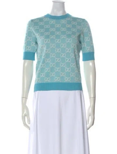 Pre-owned Gucci Wool Graphic Print Sweater In Blue