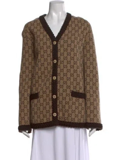 Pre-owned Gucci Wool Graphic Print Sweater In Brown