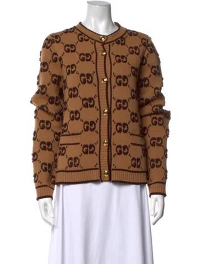 Pre-owned Gucci Wool Graphic Print Sweater In Brown