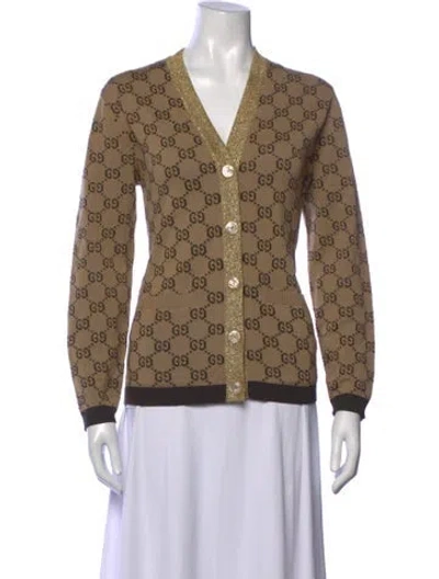 Pre-owned Gucci Wool Graphic Print Sweater In Brown/metallic
