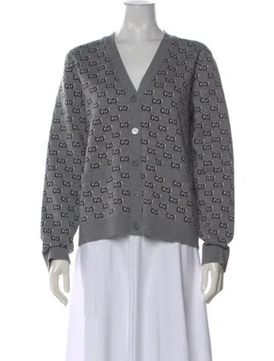 Pre-owned Gucci Wool Graphic Print Sweater In Gray