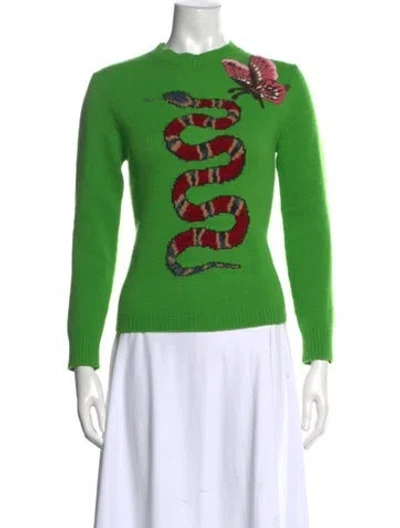 Pre-owned Gucci Wool Graphic Print Sweater In Green