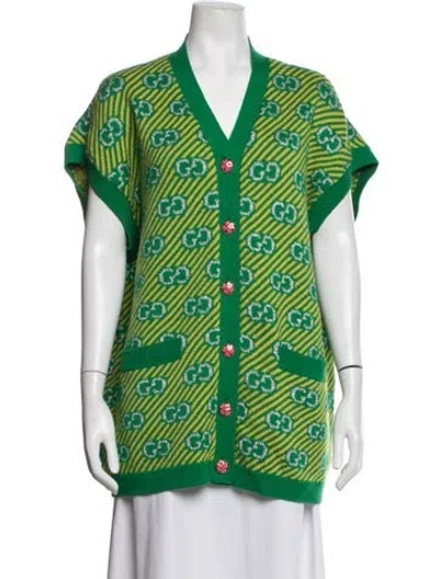 Pre-owned Gucci Wool Graphic Print Sweater In Green/metallic