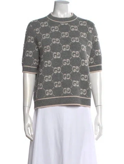 Pre-owned Gucci Wool Graphic Print Sweater In Grey