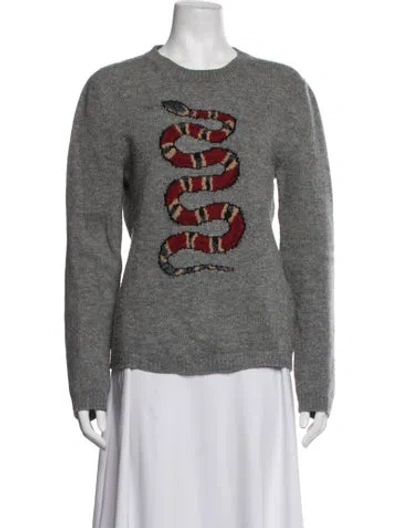Pre-owned Gucci Wool Graphic Print Sweater In Grey