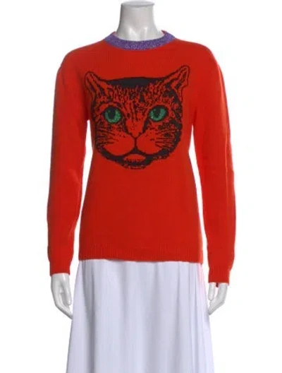 Pre-owned Gucci Wool Graphic Print Sweater In Orange