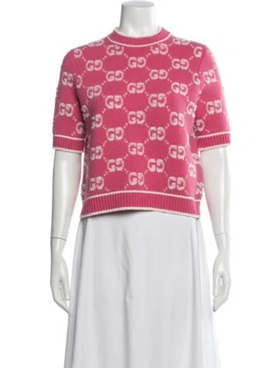 Pre-owned Gucci Wool Graphic Print Sweater In Pink
