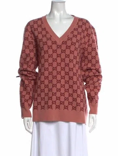 Pre-owned Gucci Wool Graphic Print Sweater In Pink