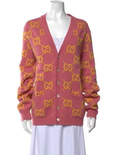 Pre-owned Gucci Wool Graphic Print Sweater In Pink