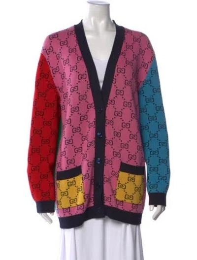 Pre-owned Gucci Wool Graphic Print Sweater In Pink