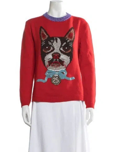 Pre-owned Gucci Wool Graphic Print Sweater In Red