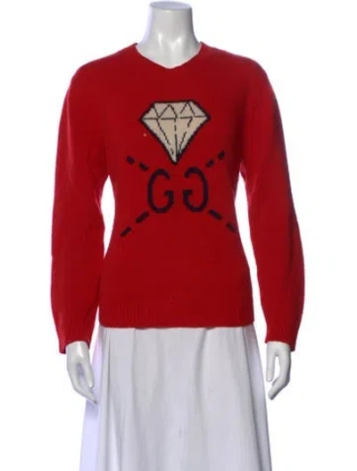 Pre-owned Gucci Wool Graphic Print Sweater In Red