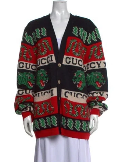 Pre-owned Gucci Wool Graphic Print Sweater In Red