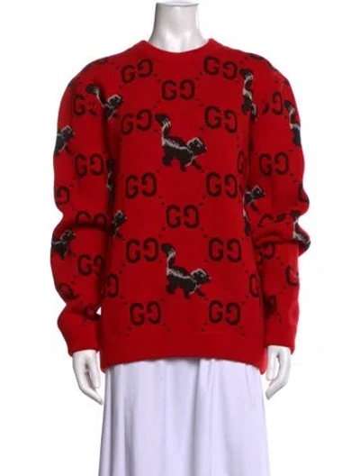 Pre-owned Gucci Wool Graphic Print Sweater In Red