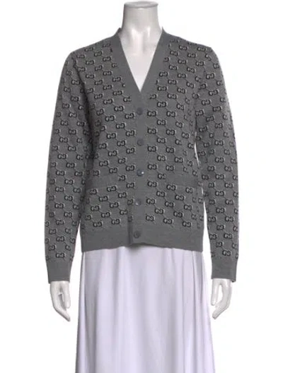 Pre-owned Gucci Wool Graphic Print Sweater W/ Tags In Grey