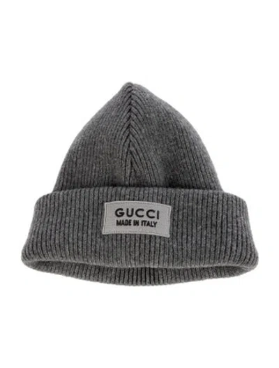 Pre-owned Gucci Wool Grey Knit Beanie With Branding On Front W/tags In Gray