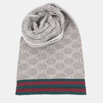 Pre-owned Gucci Wool Grey Scarf In Gray
