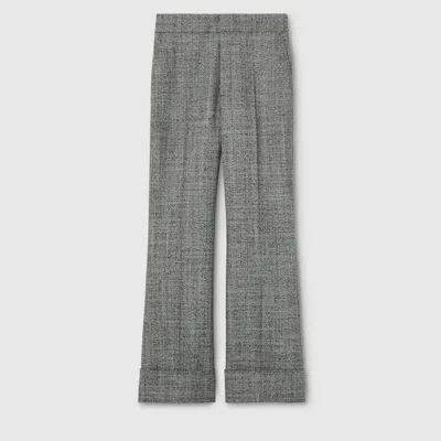 Gucci Wool Grisaille Pants With Embroidery In Gray