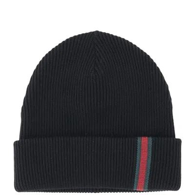 Gucci Wool Hat With Web Detail In Black
