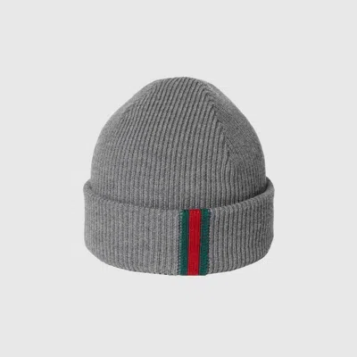 Gucci Wool Hat With Web In Gray