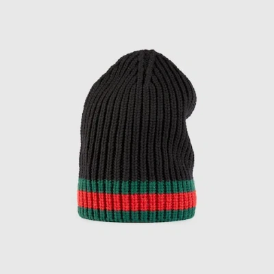 Gucci Wool Hat With Web In Schwarz