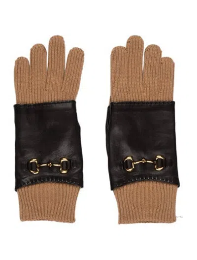 Pre-owned Gucci Wool Horsebit Accent Gloves In Neutrals