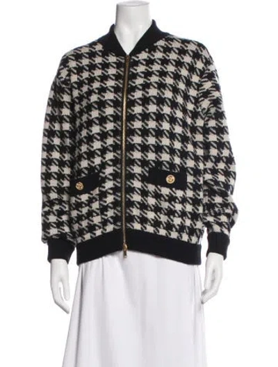 Pre-owned Gucci Wool Houndstooth Print Bomber Jacket In Black