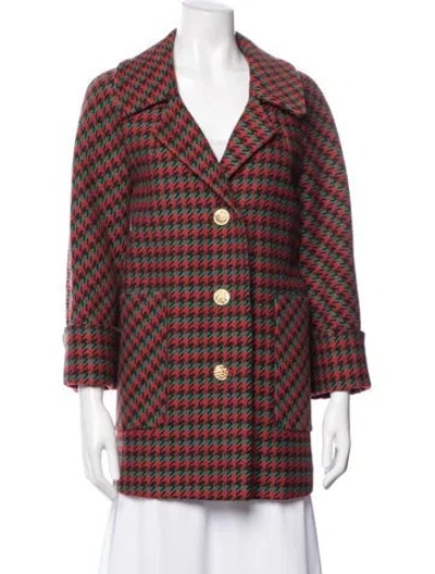 Pre-owned Gucci Wool Houndstooth Print Coat In Red