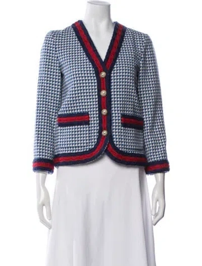 Pre-owned Gucci Wool Houndstooth Print Jacket In Blue