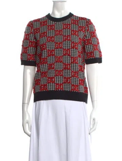 Pre-owned Gucci Wool Houndstooth Print Sweater In Red