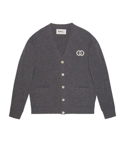 Gucci Knit Wool Cardigan With Interlocking G In Grey