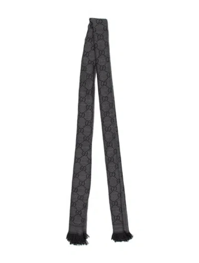 Pre-owned Gucci Wool Interlocking G Logo Scarf In Gray