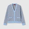 Gucci Wool Jacquard Cardigan With Gg Shadow In Blue
