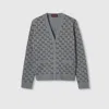 Gucci Wool Jacquard Cardigan With Gg Shadow In Grey