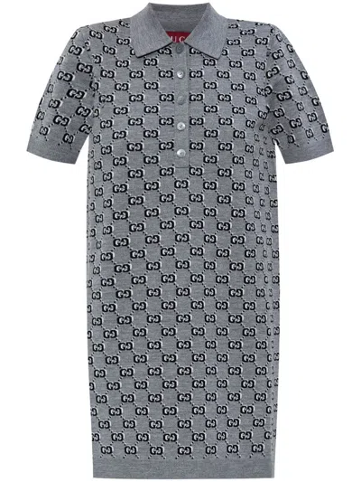 Gucci Gg Monogram Polo Reversible Mini Dress In Gray