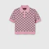 Gucci Wool Jacquard Polo Top With Gg Shadow In Pink