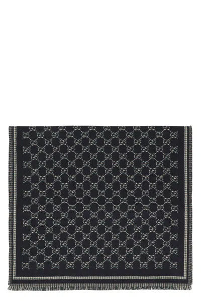 Gucci Wool Jacquard Scarf 47x180 Cm In Black