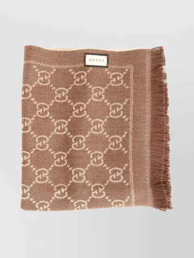 Gucci Wool Jacquard Scarf Fringed Hems