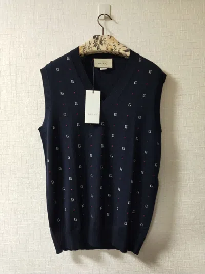 Pre-owned Gucci Wool Jacquard Vest In Blue